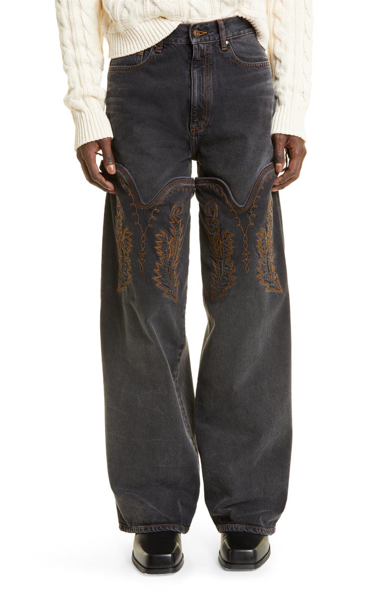 Y/Project Cowboy Cuff Convertible Straight Leg Jeans, Main, color, 