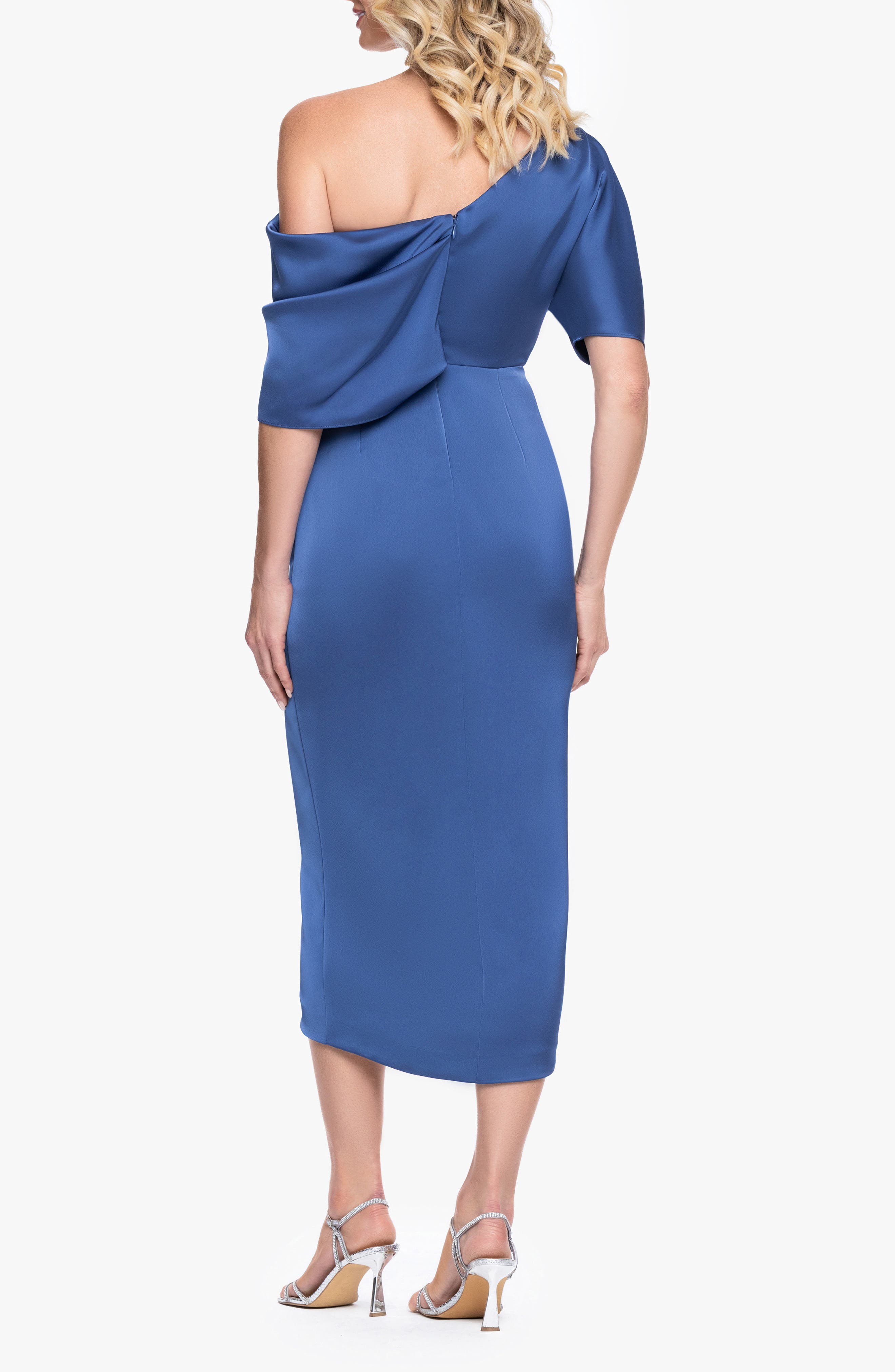 One-Shoulder Satin Cocktail Tulip Dress - image 2
