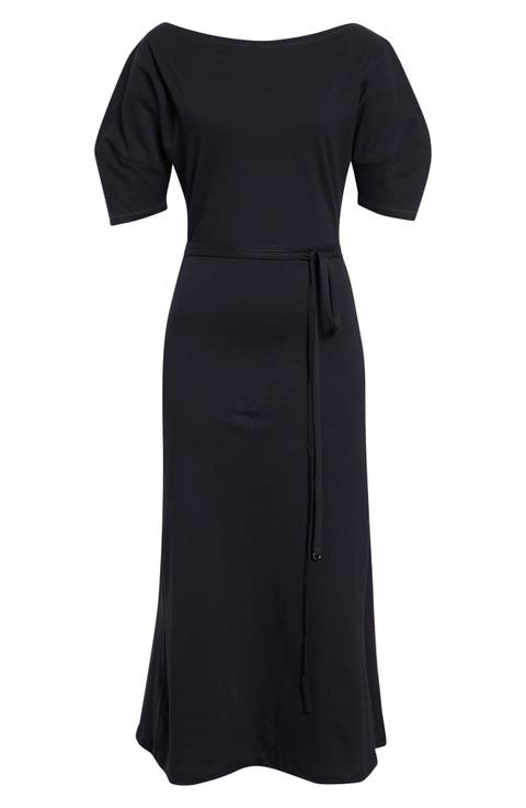 Off the Shoulder Cotton & Linen Jersey Midi Dress