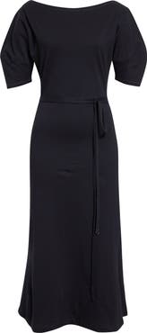 Lemaire Off the Shoulder Cotton & Linen Jersey Midi Dress