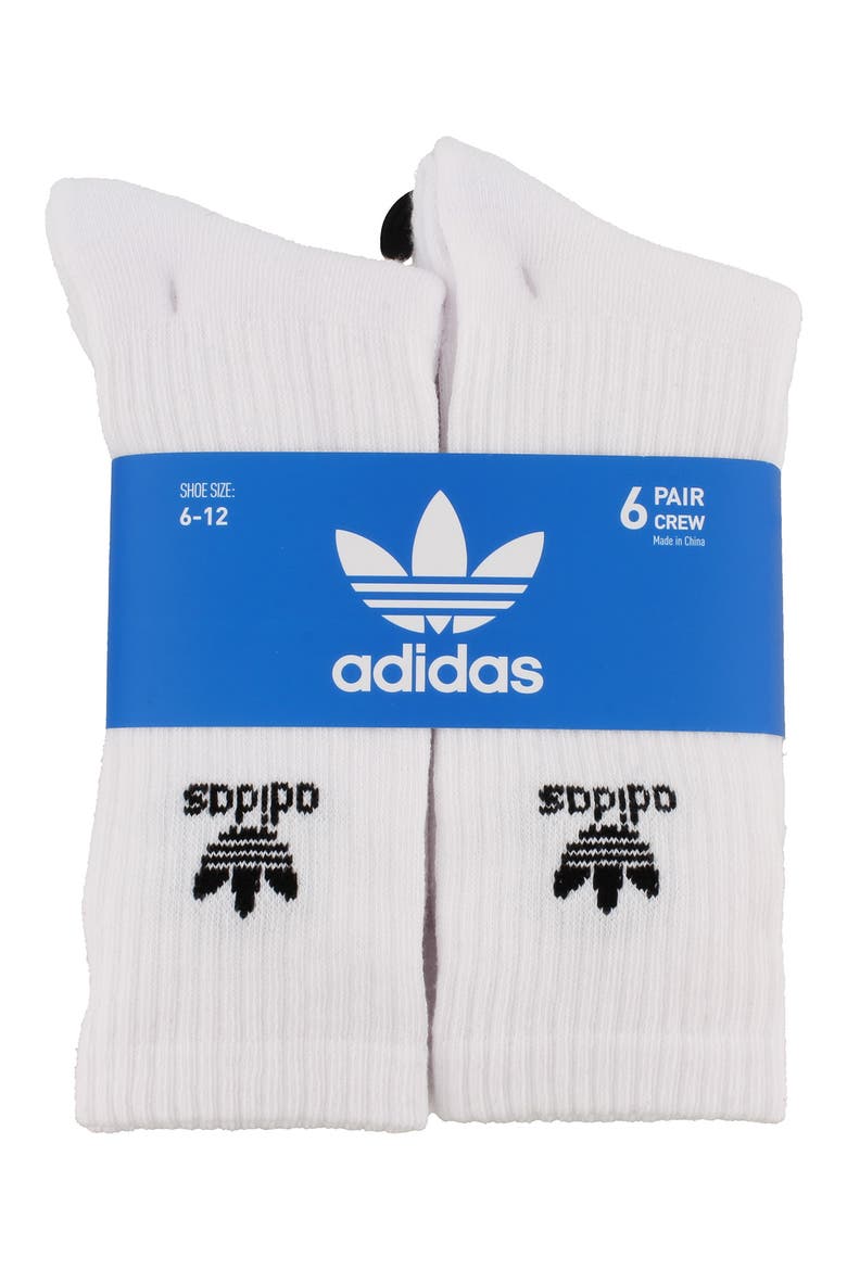 6-Pack Trefoil Performance Crew Socks, Alternate, color, WHITE