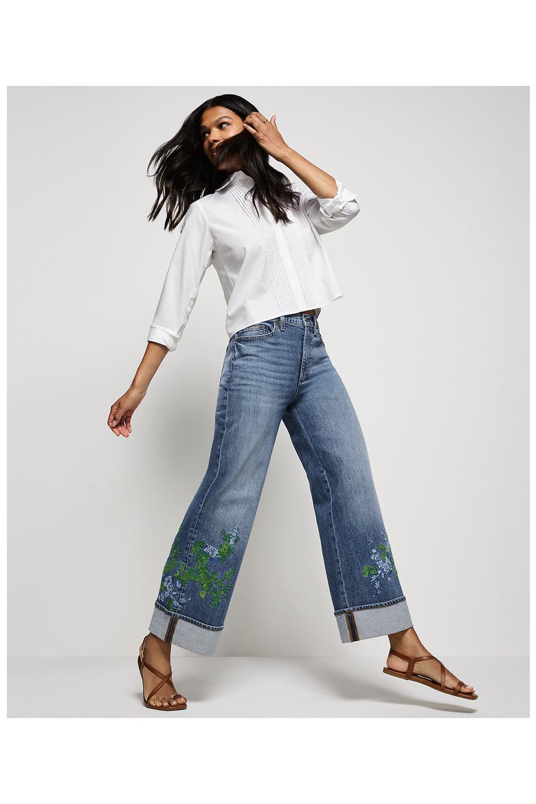High Rise Wide Leg Denim Jeans, Alternate, color, Embroidered/Medium Ocean Wash