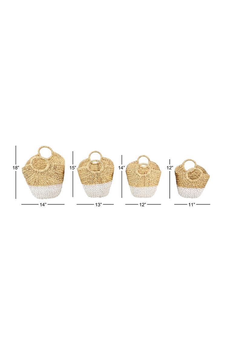 Oval Natural and White Dip-Dyed Water Hyacinth Wicker Storage Baskets with Round Handles - Set of 4, Alternate, color, BROWN