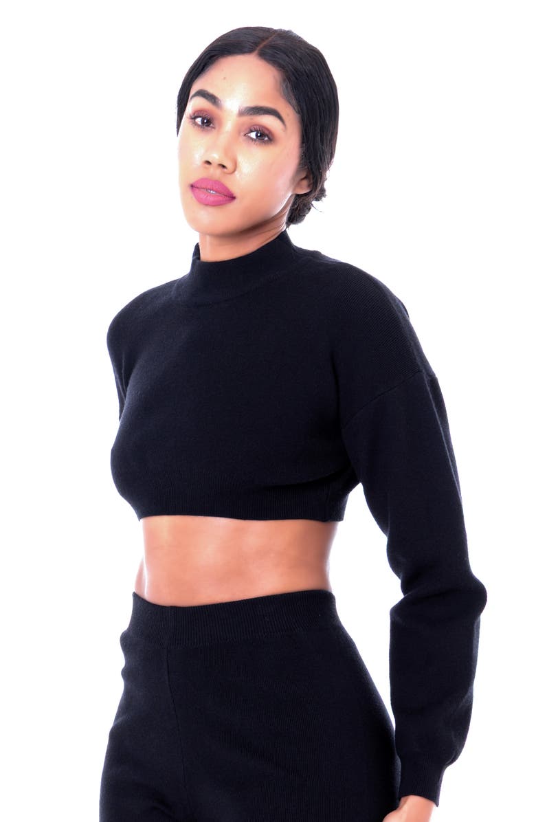 Dai Moda Crop Mock Neck Sweater, Alternate, color, Black