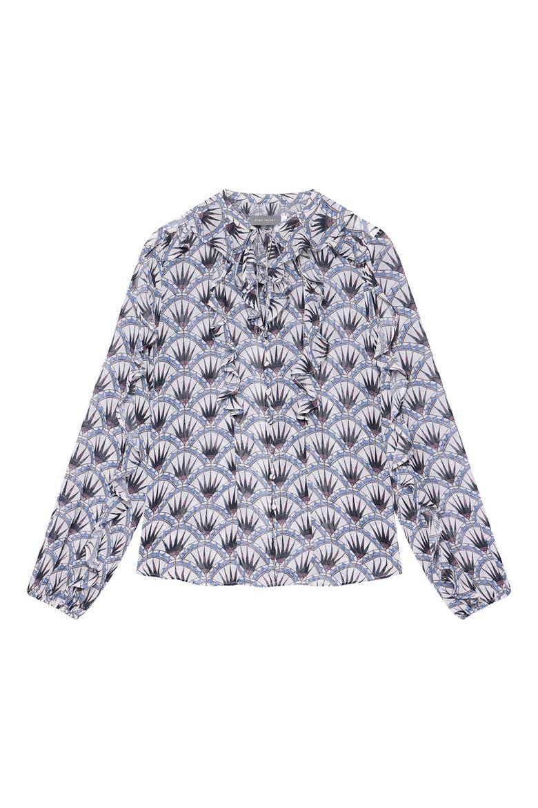 Art Deco Ruffle Tie-Neck Blouse, Alternate, color, Blue