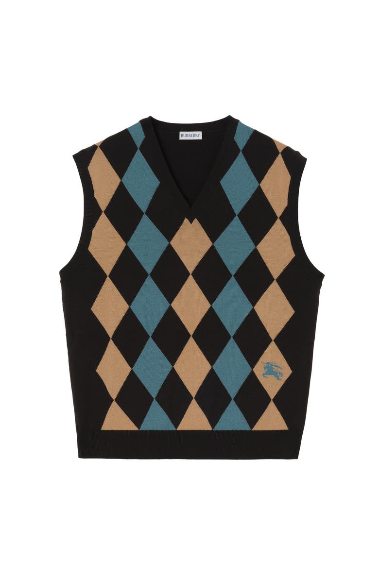Burberry Argyle Wool Sweater Vest, Main, color, Charred Brown