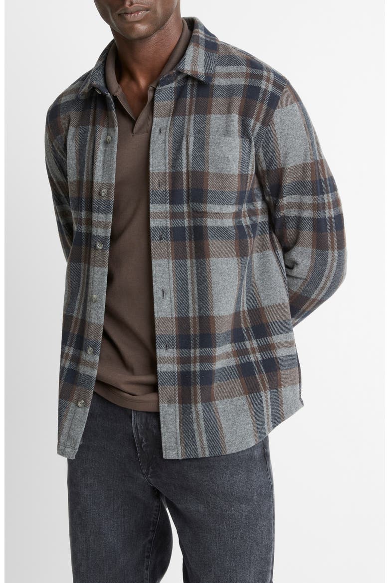 Plaid Knit Shirt Jacket, Alternate, color, MEDIUM HEATHER GREY COMBO