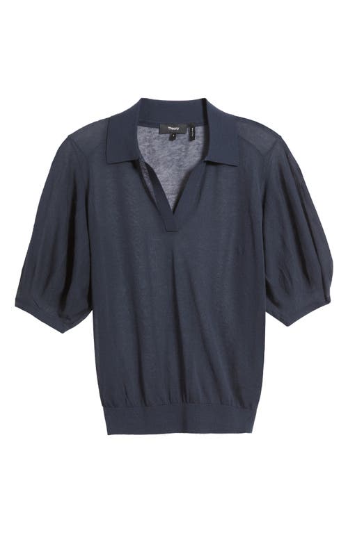 Theory Puff Sleeve Crepe Knit Polo In Multi