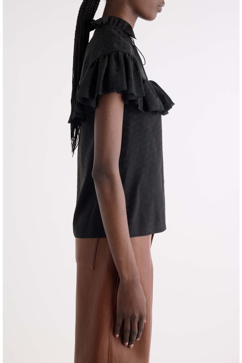 Silk Jacquard Flutter Blouse, Alternate, color, BLACK