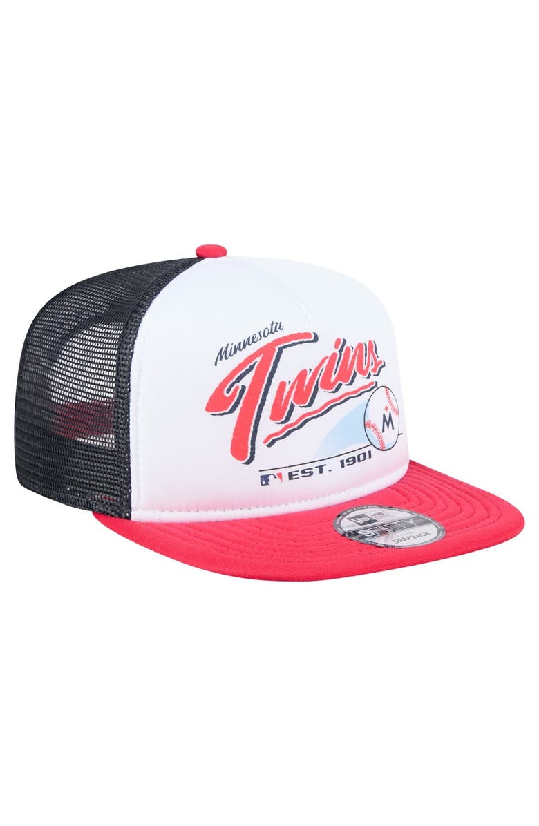 New Era Men's New Era White/Red Minnesota Twins Retro Script Trucker 9FIFTY Snapback Hat, Alternate, color, White