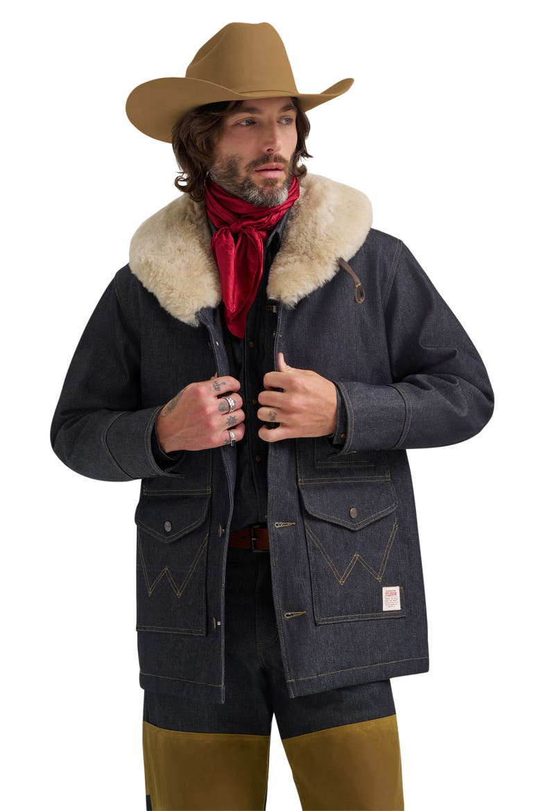 Filson X Wrangler Genuine Shearling Collar Packer Jacket, Alternate, color, INDIGO