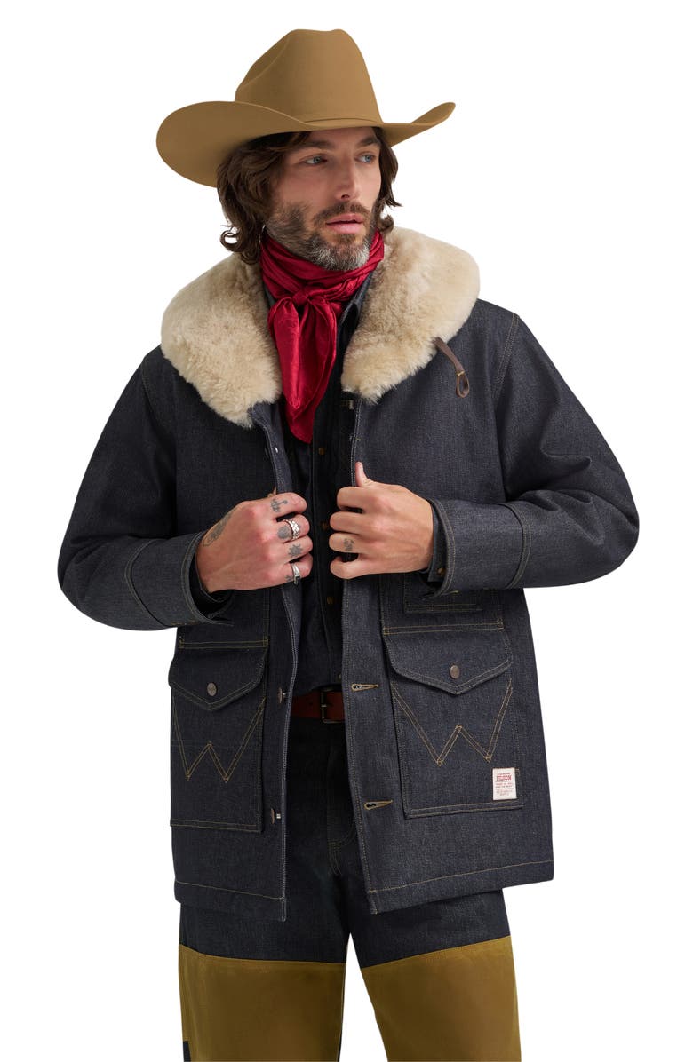 Wrangler Filson X Wrangler Genuine Shearling Collar Packer Jacket, Alternate, color, Indigo
