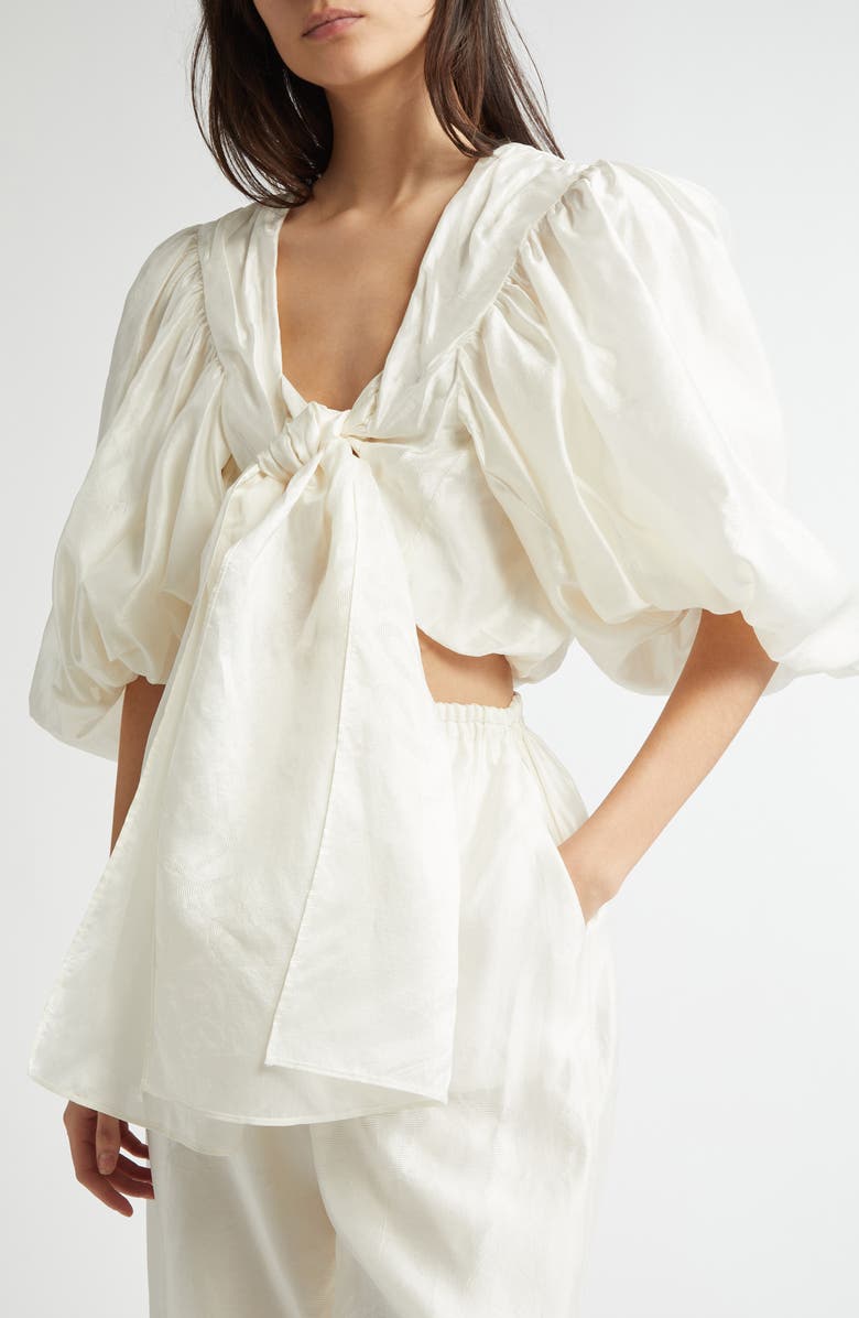 EENK Tie Front Puff Sleeve Silk Bolero Top, Alternate, color, 