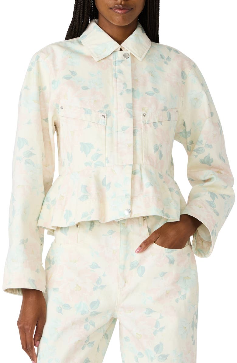 Steve Madden Sloan Peplum Denim Jacket, Main, color, Peach Beige