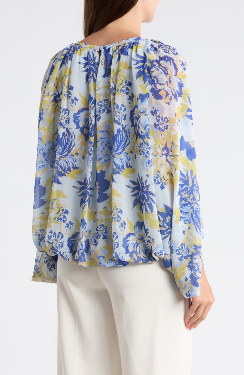 KAY UNGER SPORTSWEAR Capelet Bubble Hem Woven Top, Alternate, color, Cerulean Floral