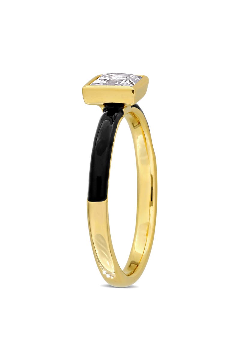 Julianna B. Moissanite & Black Enamel Halo Solitaire Ring, Alternate, color, Yellow-Plated Silver