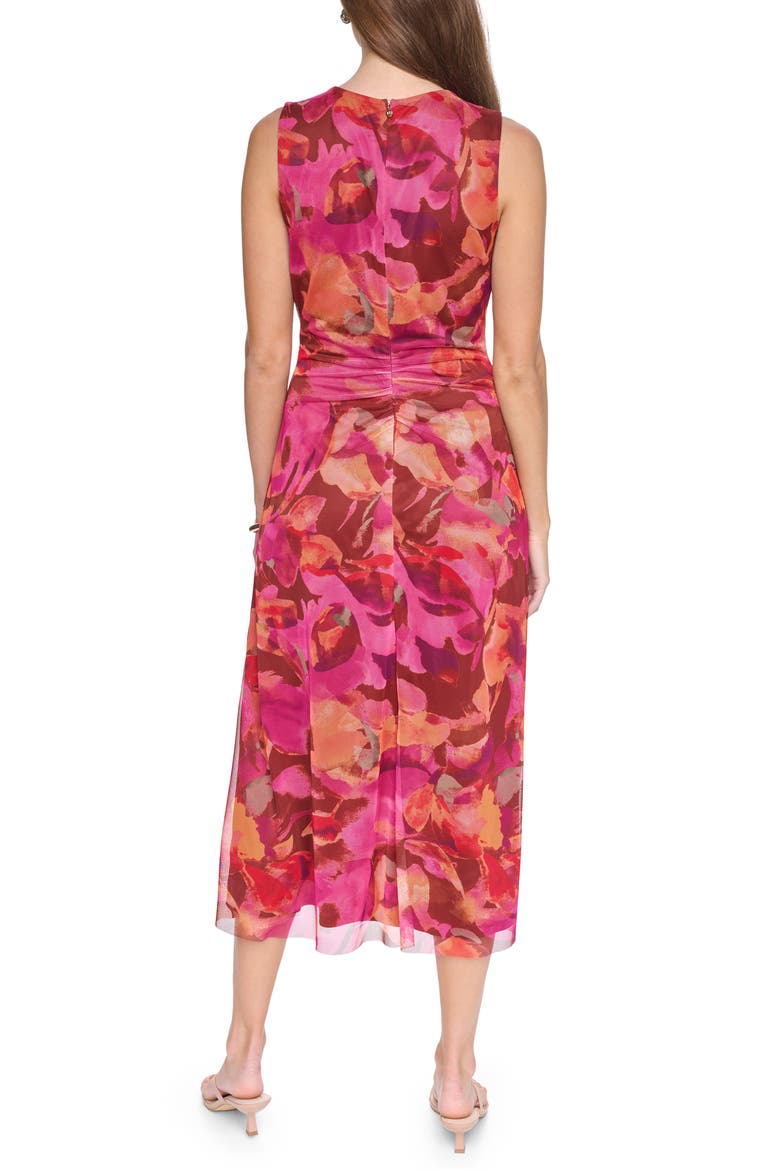 Sleeveless Mesh Keyhole Dress, Alternate, color, PINK BROWN MULTI