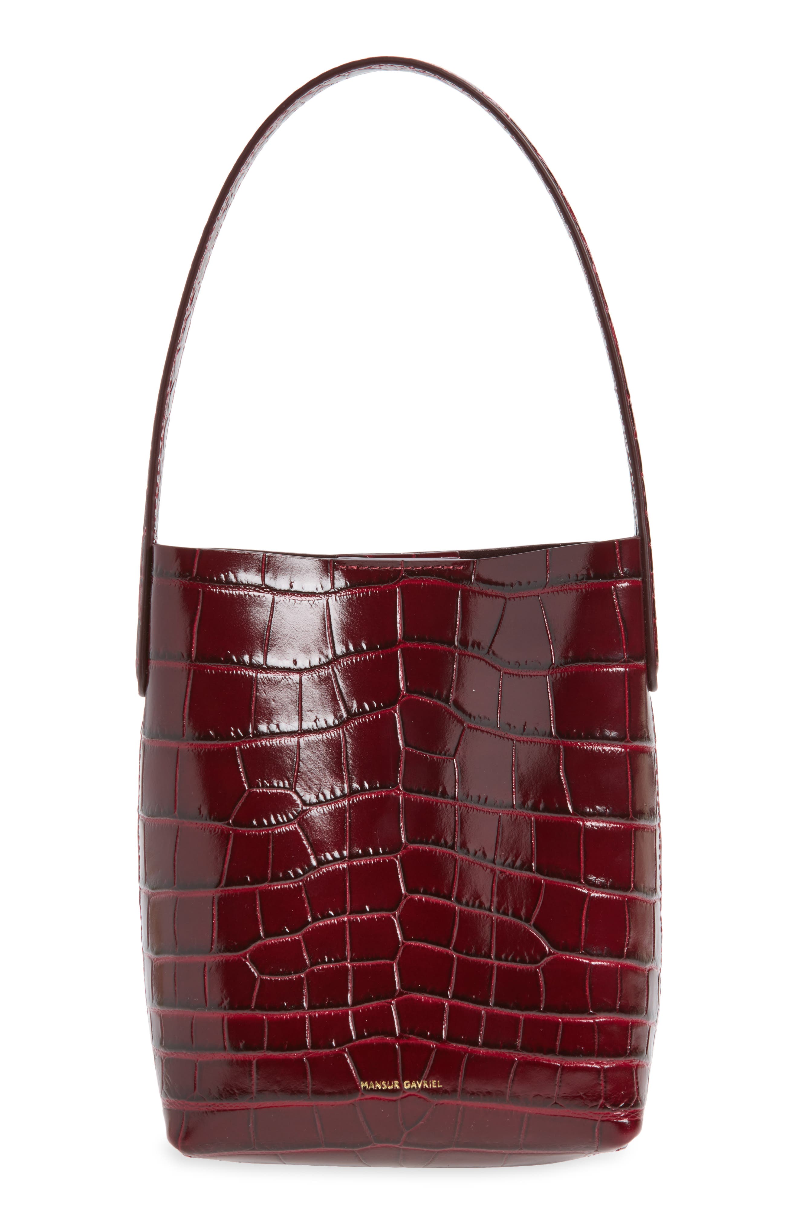 Mini Everyday Cabas Croc Embossed Leather Shoulder Bag, Main, color, OXBLOOD