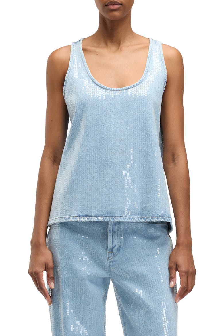 Sequin Denim Tank, Main, color, SHIMMER
