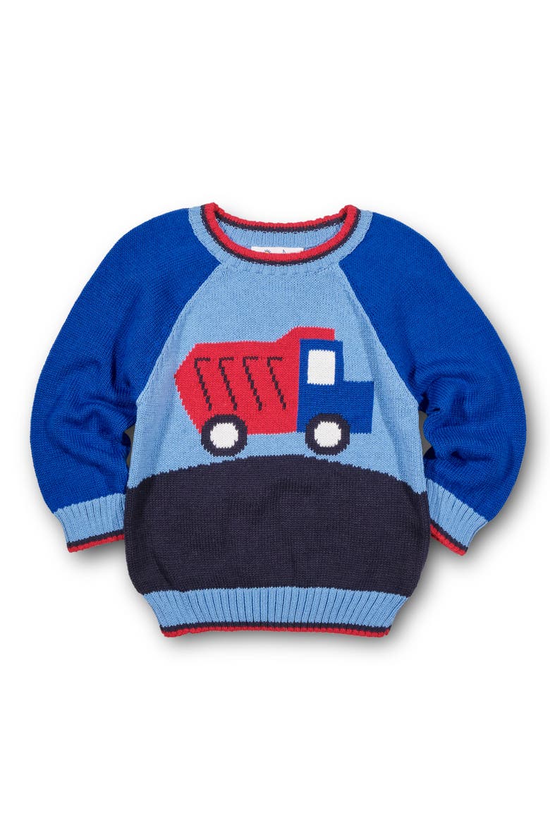 Sweater With Dump Truck, Main, color, Light Blue, Royal, Navy, Red