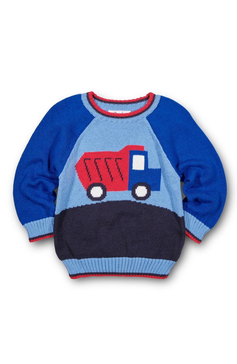 Florence Eiseman Sweater With Dump Truck, Main, color, Light Blue, Royal, Navy, Red