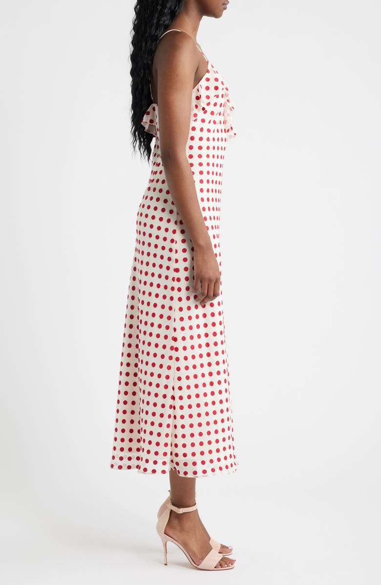 Lucy Paris Greer Ruffle Detail Polka Dot Slip Dress, Alternate, color, Cream Red