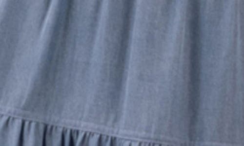 August Sky Flutter Sleeve Smocked Chambray Midi Dress In Chambray