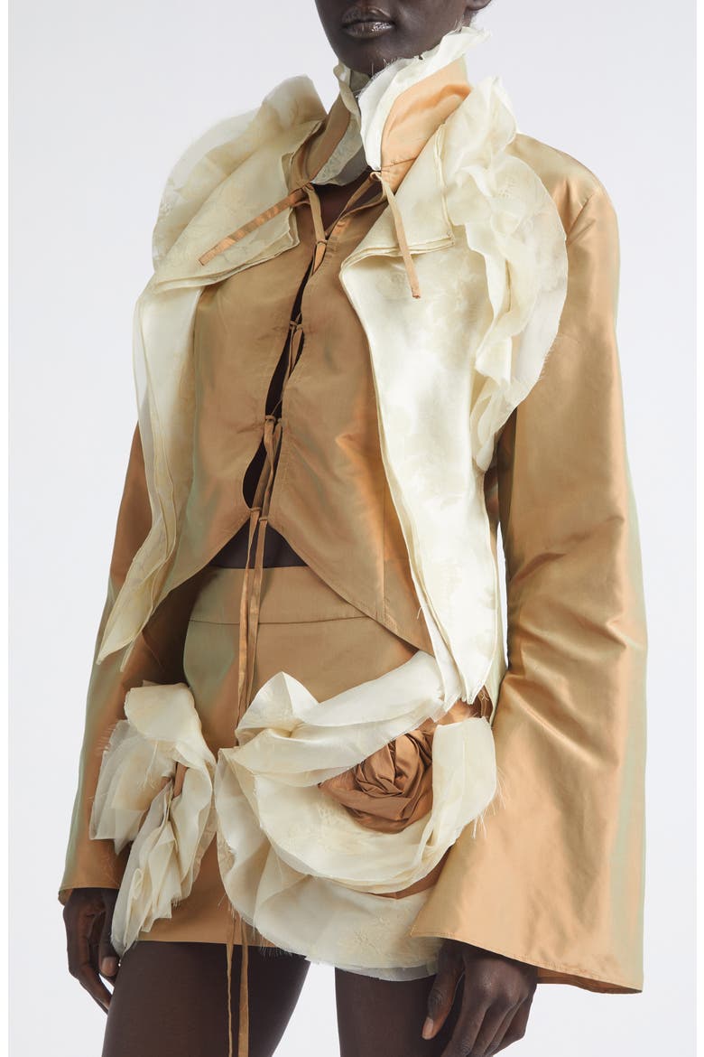 Larsen Crop Silk Lace-Up Top, Alternate, color, LIGHT BROWN