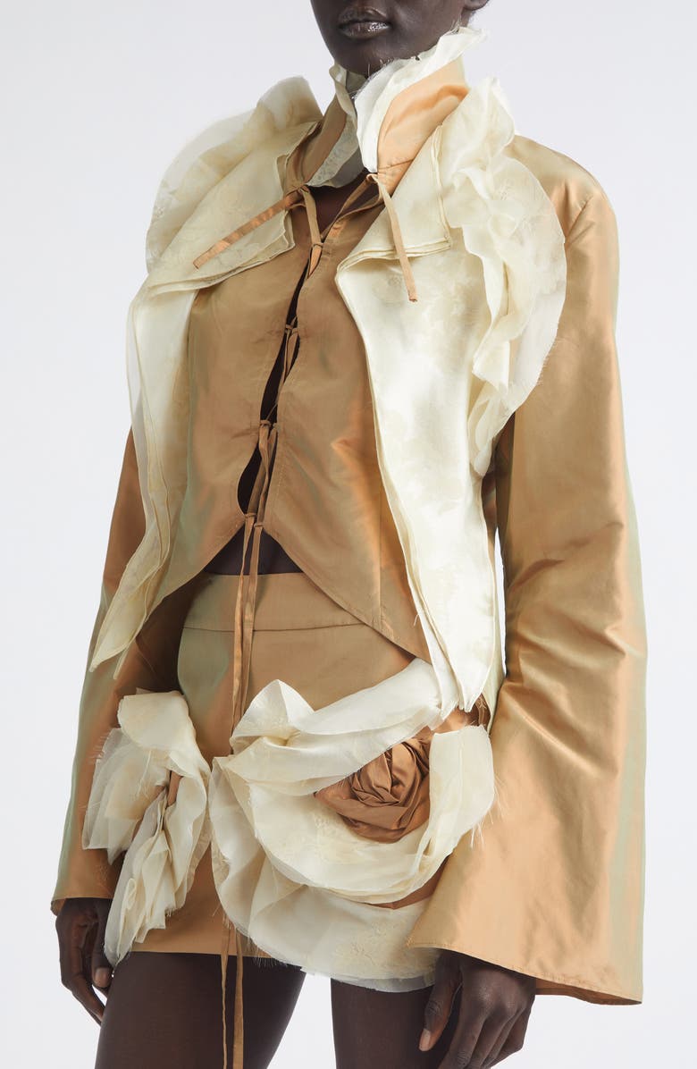 KIM SHUI Larsen Crop Silk Lace-Up Top, Alternate, color, Light Brown