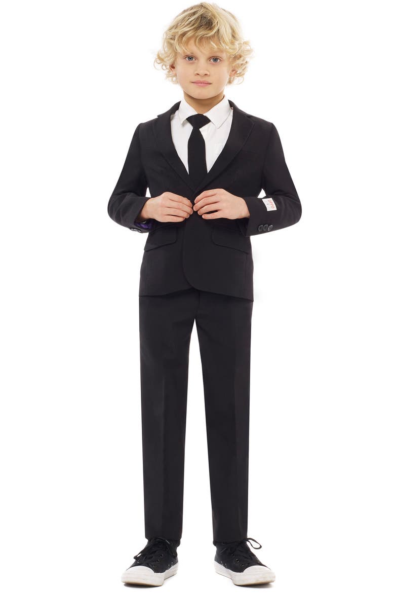 Kids' Two-Piece Suit & Clip-On Tie, Main, color, BLACK