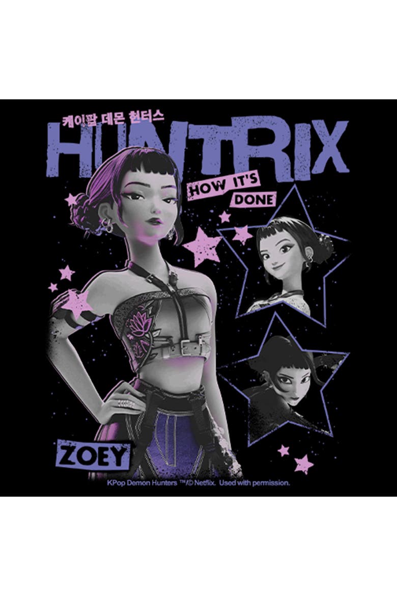 Girl's KPop Demon Hunters Show How It's Done Zoey Stars  Graphic T-Shirt, Alternate, color, Black