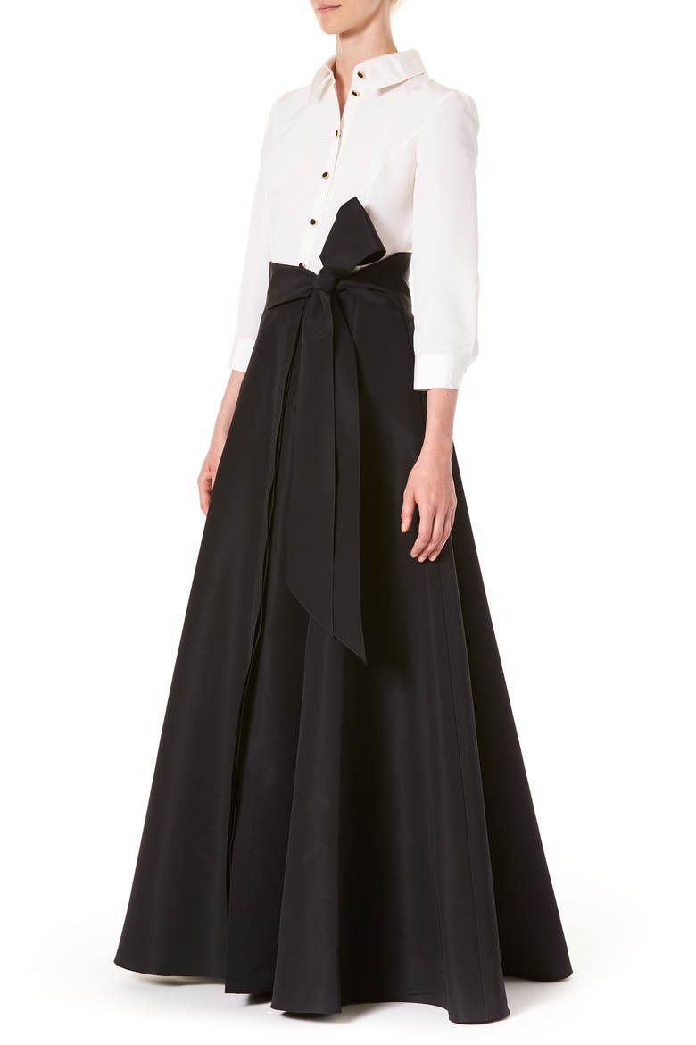 Icon Two-Tone Taffeta Trench Gown, Alternate, color, WHT/BLK