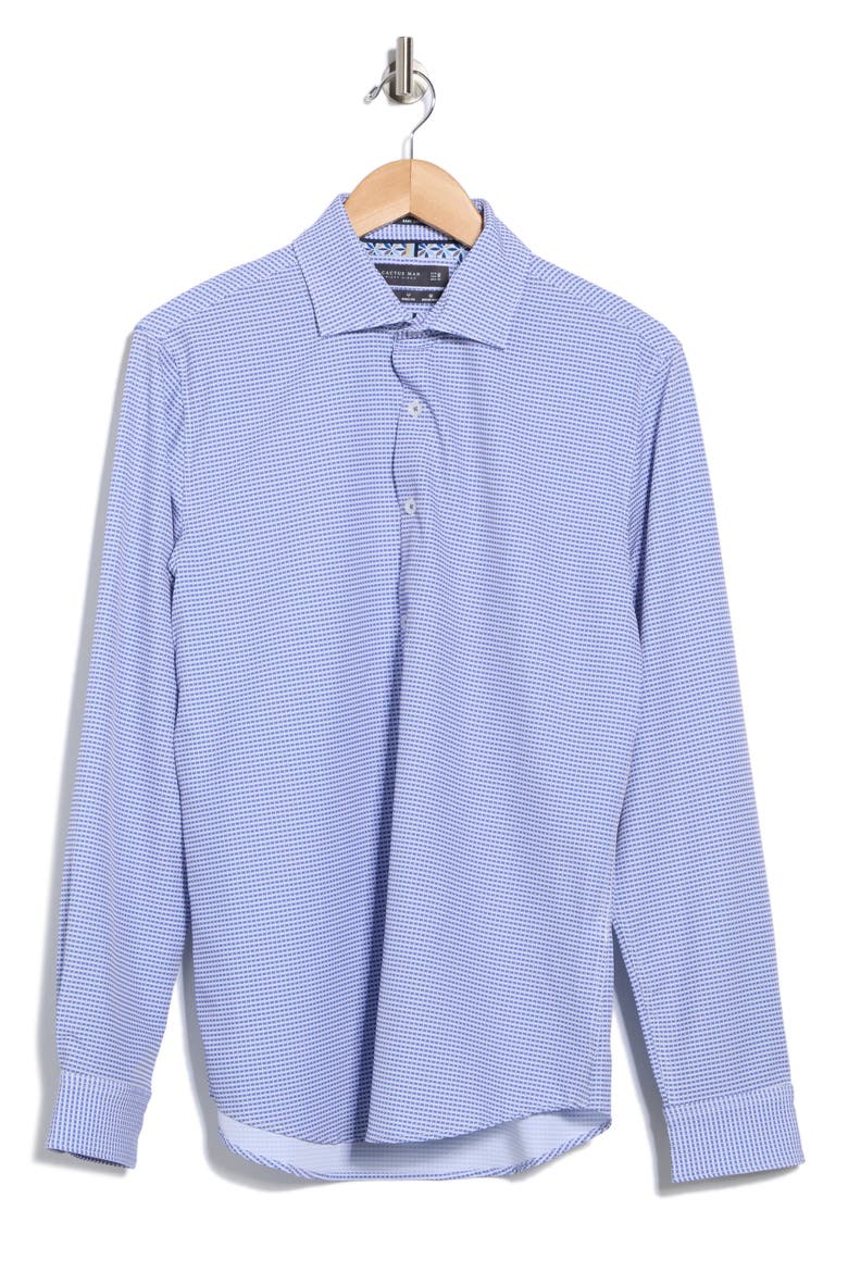 Geometric Tech Long Sleeve Button Front Shirt, Alternate, color, BLUE/ WHITE