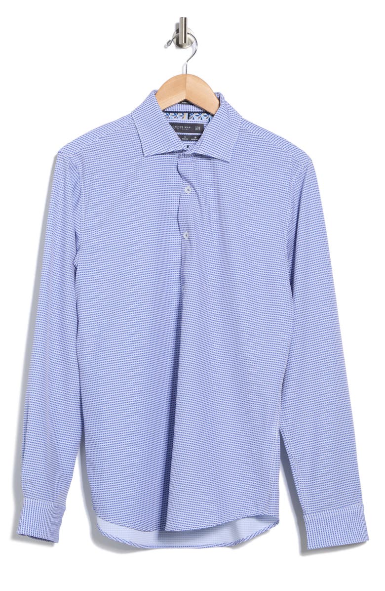 DENIM AND FLOWER Geometric Tech Long Sleeve Button Front Shirt, Alternate, color, Blue/ White