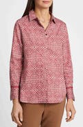Foxcroft Iris Abstract Print Cotton Sateen Button-Up Shirt