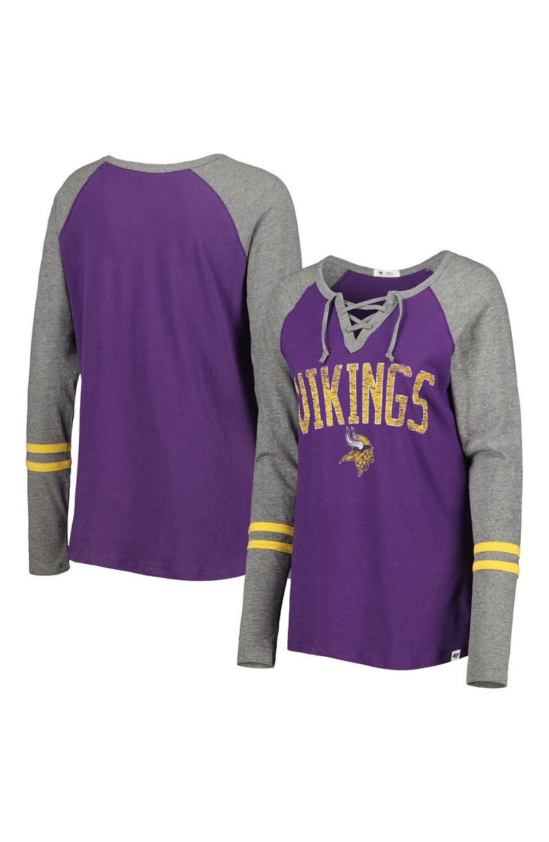 '47 Women's '47 Purple Minnesota Vikings Arch Out Frankie Raglan Long Sleeve Notch Neck T-Shirt, Main, color, 