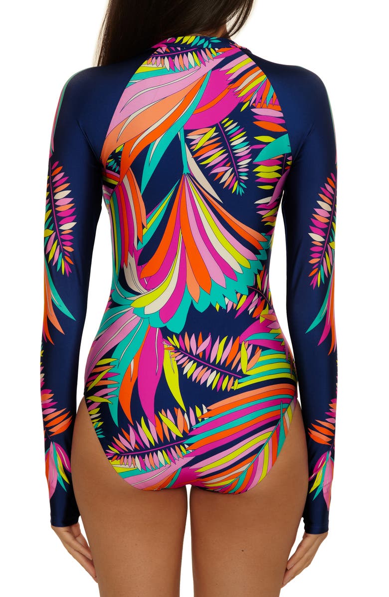 Trina Turk Paralia Long Sleeve UPF 50+ One-Piece Rashguard Swimsuit, Alternate, color, Multi
