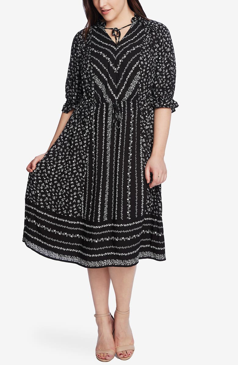 CeCe Ruffle Sleeve Floral Midi Dress, Alternate, color, 