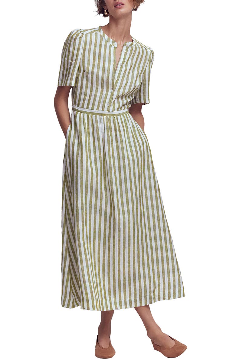 Boden Ivy Linen Midi Dress, Main, color, Green Stripe