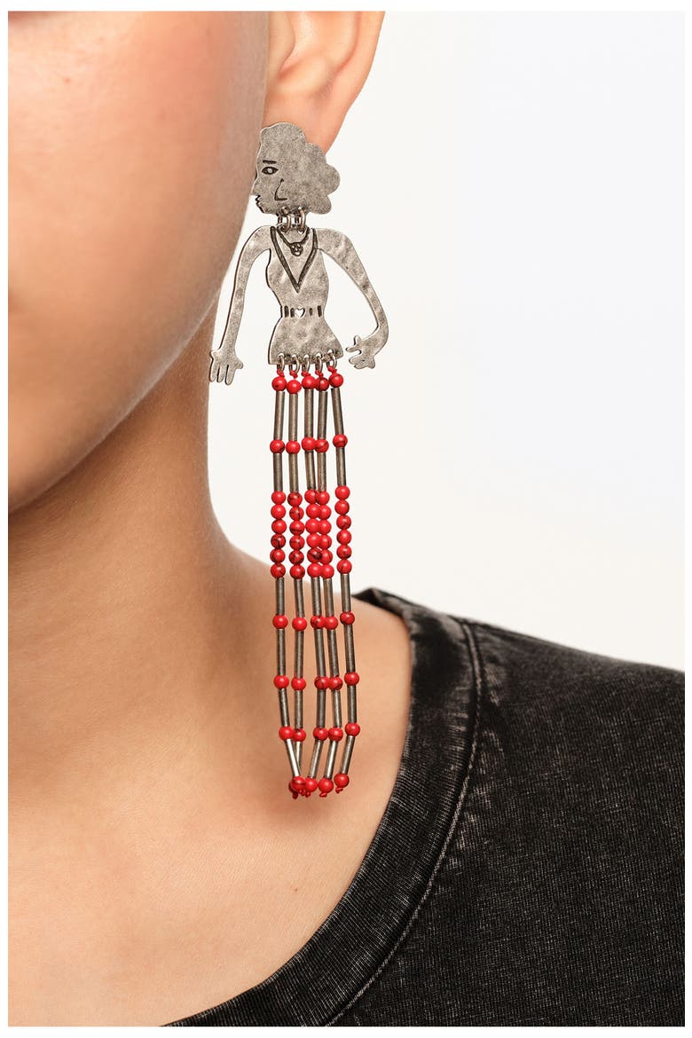Aged Metal Silhouette Stones Earrings, Alternate, color, DARK SILVER