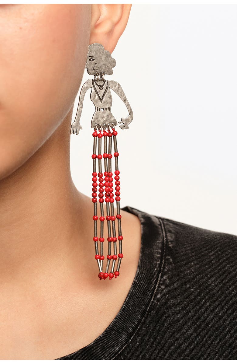 Bimba y Lola Aged Metal Silhouette Stones Earrings, Alternate, color, Dark Silver