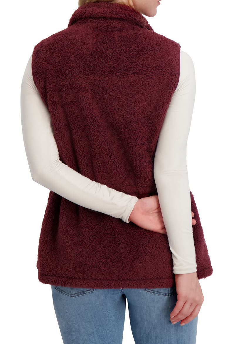 Faux Shearling Zip Front Vest, Alternate, color, VINEYARD WINE