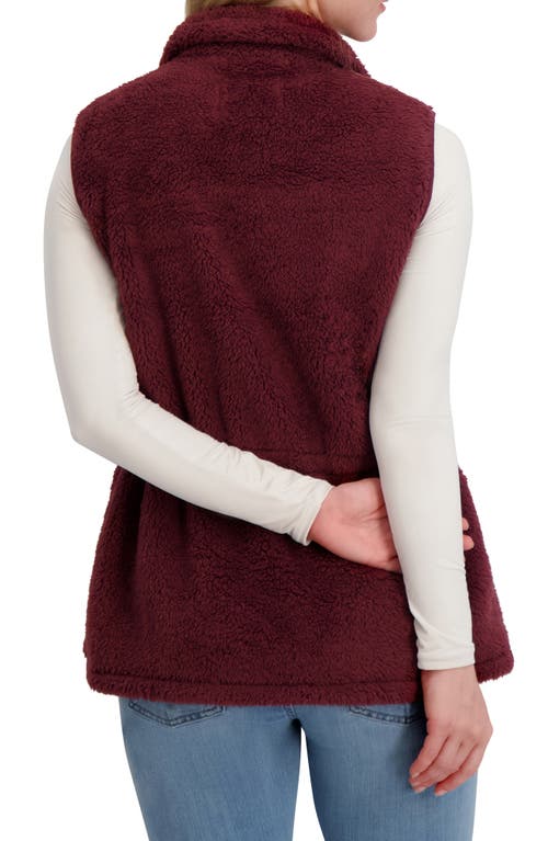 Lucky Brand Faux Shearling Zip Front Vest In Burgundy