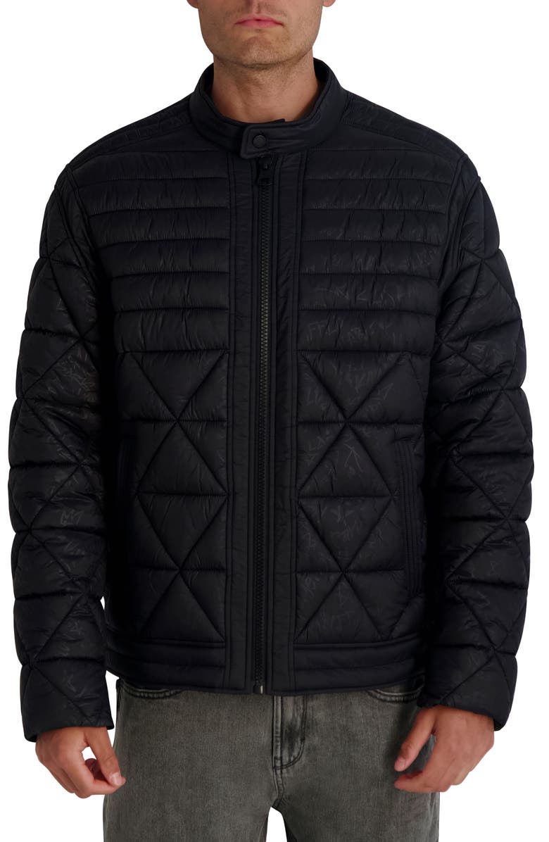 KARL LAGERFELD PARIS Graffiti Puffer Jacket, Main, color, Black