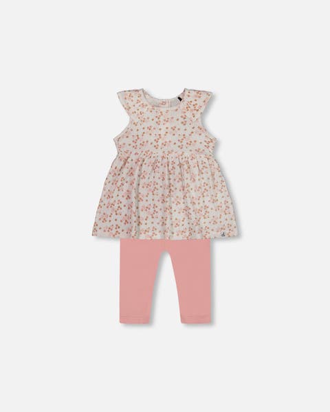Deux Par Deux Organic Cotton Long Tunic And Leggings Set - Pink printed Little Flowers Deux Par Deux Organic Cotton Long Tunic And Leggings Set - Pink printed Little Flowers