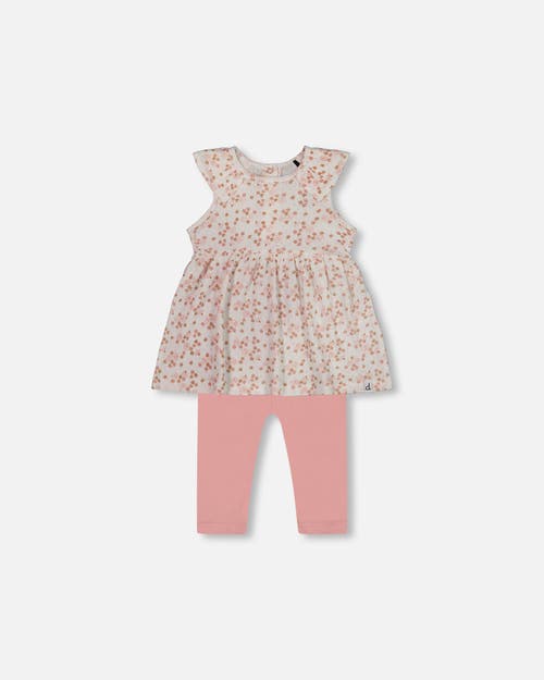 Deux Par Deux Baby Girl's Printed Organic Cotton Tunic And Leggings Set White With Pink Flowers In White With Pink Flowers