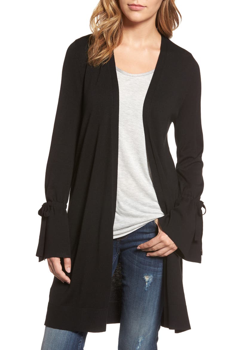 Lightweight Tie Sleeve Cardigan, Main, color, BLACK