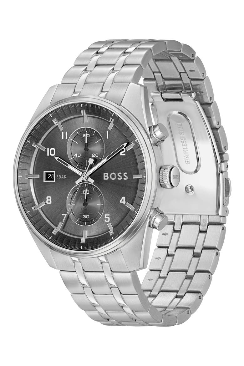 Skytraveller Chronograph Bracelet Watch, 44mm, Alternate, color, GRAY/ SILVER