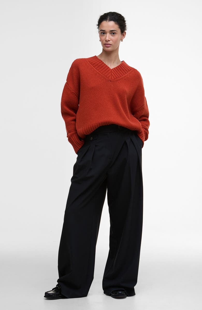 Barbour Antonia Merino Wool V-Neck Sweater, Alternate, color, Burnt Orange