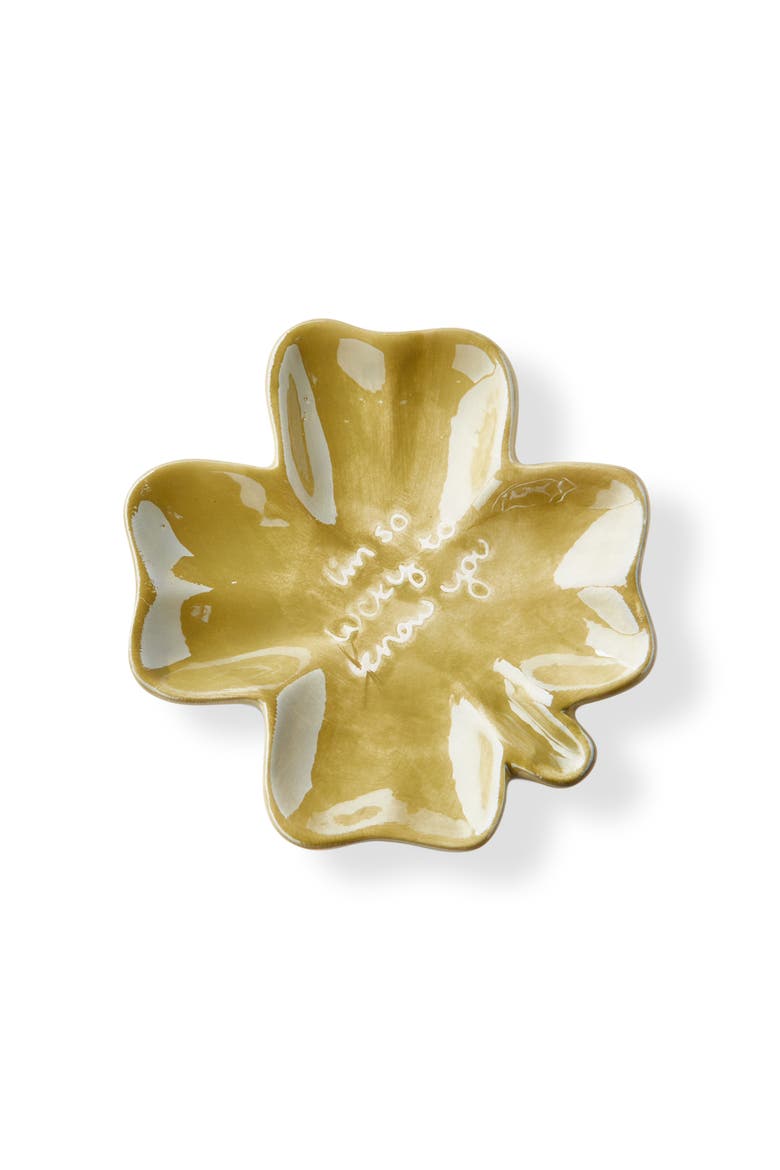 Im So Lucky To Know You Clover Trinket Dish Earthenware Green 3.5x0.5x3.75 in, Main, color, Gold
